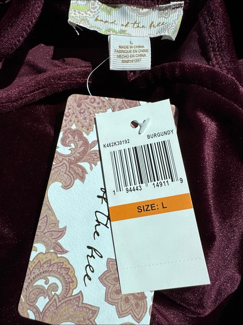 Band of the Free Felicia Burgundy Velvet Midi Dress Size L NWT - Picture 9 of 10